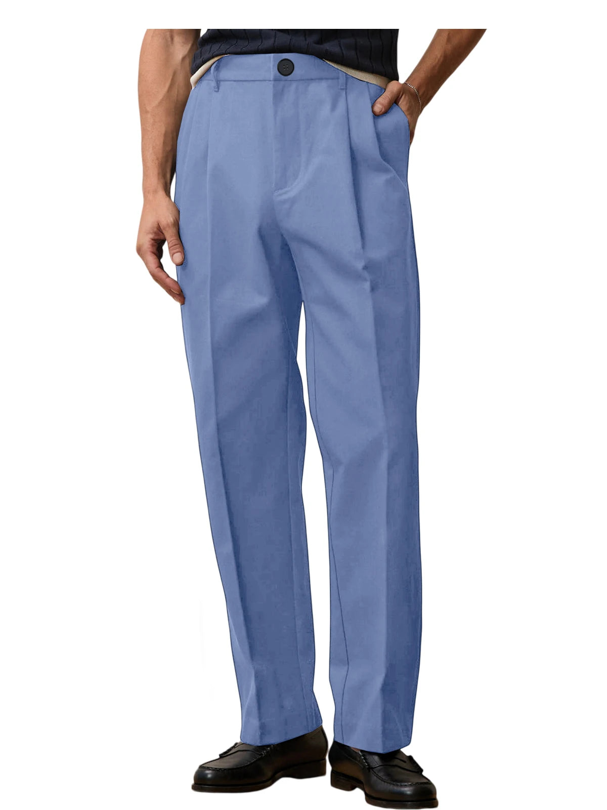 Men's Wide Leg Pants High Waist Pleated Loose Fit Straight Leg Suit Trousers Business Office Formal Casual Men's Dress Pants