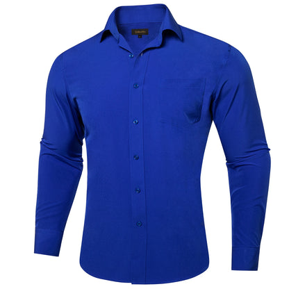 Solid Men Shirts Long Sleeve Cotton Polyester Blue Green Yellow Classic Basic Casual Slim Business Office Shirts Clothes