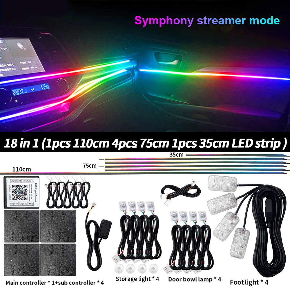Symphony Car Ambient Light RGBIC Interior LED Strip Acrylic 213Color Neon Streamer Atmosphere Lamp 6/10/14/18/22 in 1 12V By App