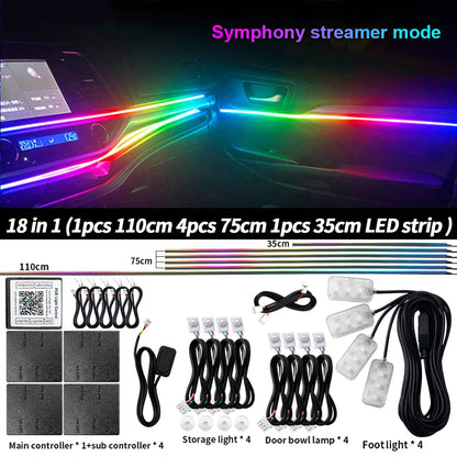 Symphony Car Ambient Light RGBIC Interior LED Strip Acrylic 213Color Neon Streamer Atmosphere Lamp 6/10/14/18/22 in 1 12V By App