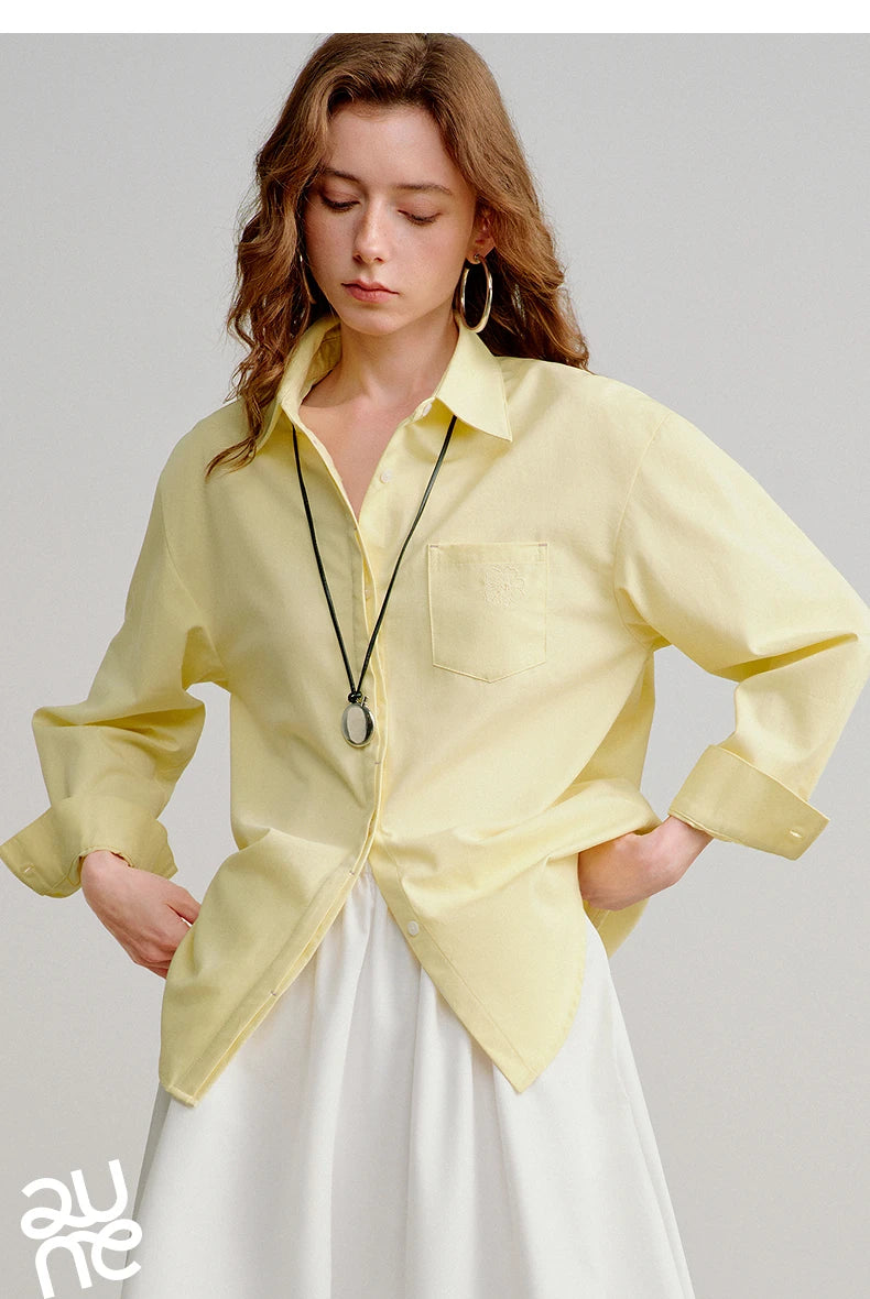 TOYOUTH Women Easy Morning Lazy Shirts 2026 Spring New Wrinkle-Resistant Low-Maintenance Light Spring Cotton Blouses