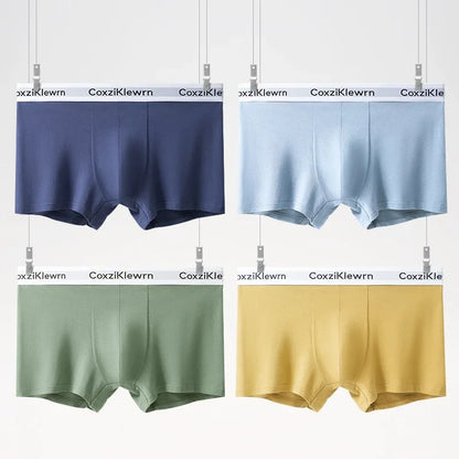 4PCS【LORIEN CREST】New Men's Underwear Pure Cotton Soft Breathable Fashion Solid Color U Convex Comfortable boxer for male