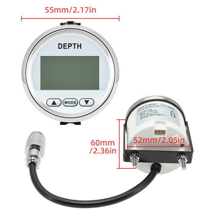 52MM Marine Digital Depth Gauge Indicator Waterproof for Yachts Fishing Boats Pulse Signal White Backlight Depth Transducer