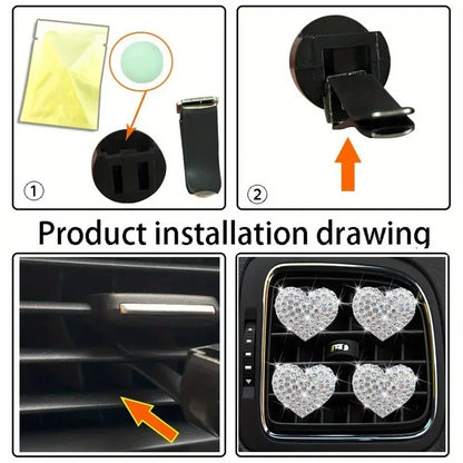 Sparkling Heart Rhinestone Car Decoration Cute Car Perfume Clip Aromatherapy Air Conditioning Car Accessories Supplies