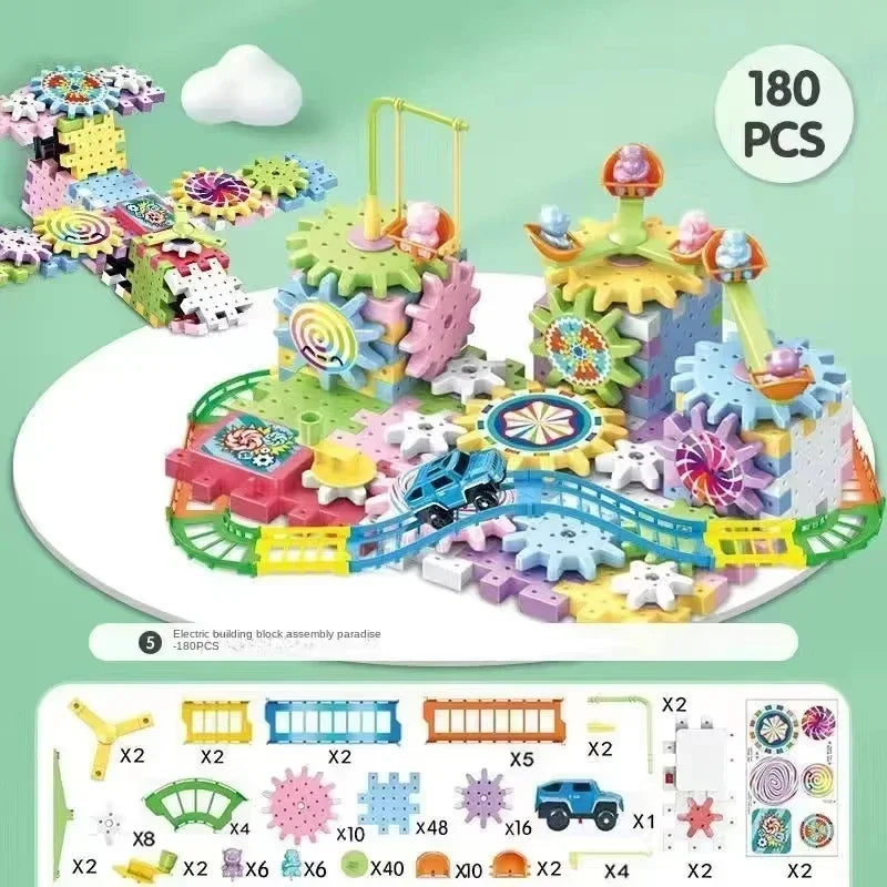 3D Puzzle Electric Gears Model Building Kits Plastic Brick Blocks Educational Toys for Kids Children Gear Blocks Building Toys