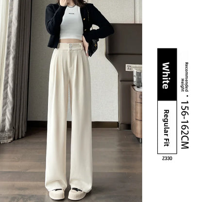 White Corduroy Wide Leg Pants Women's Autumn Winter Slim Straight Drapey Small Size Fleece Lined Suit Trousers