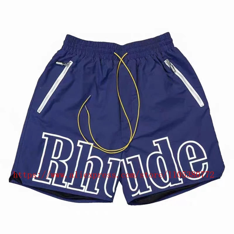 New Arrival RHUDE Print Casual Shorts Loose Street Shorts with Pockets Men's High Quality Shorts