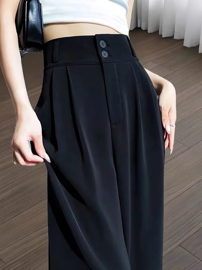 High Waist Straight Leg Suit Pants Women's Summer Thin Large Size Fat MM Hip Covering Slim Wide Leg Trousers Korean Style