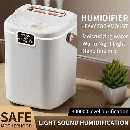 Portable Large Capacity Humidifier | 3 Nozzles High Mist USB Humidifier with Night Light for Bedroom Desk