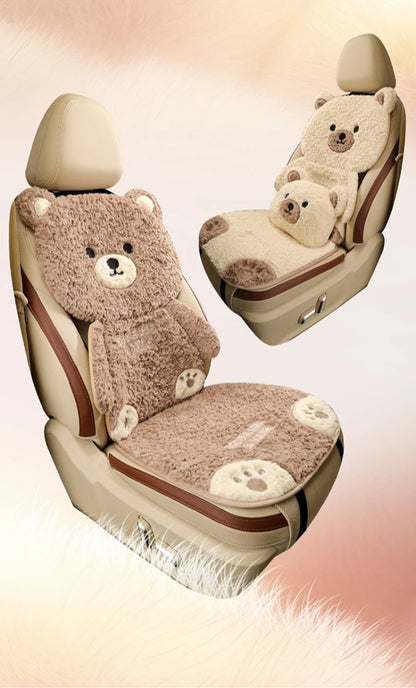 Cartoon 3D Bear Universal Car Seat Cushion Covers Plush Backrest for Autumn Winter Warm Cute Designed Seat Accessories