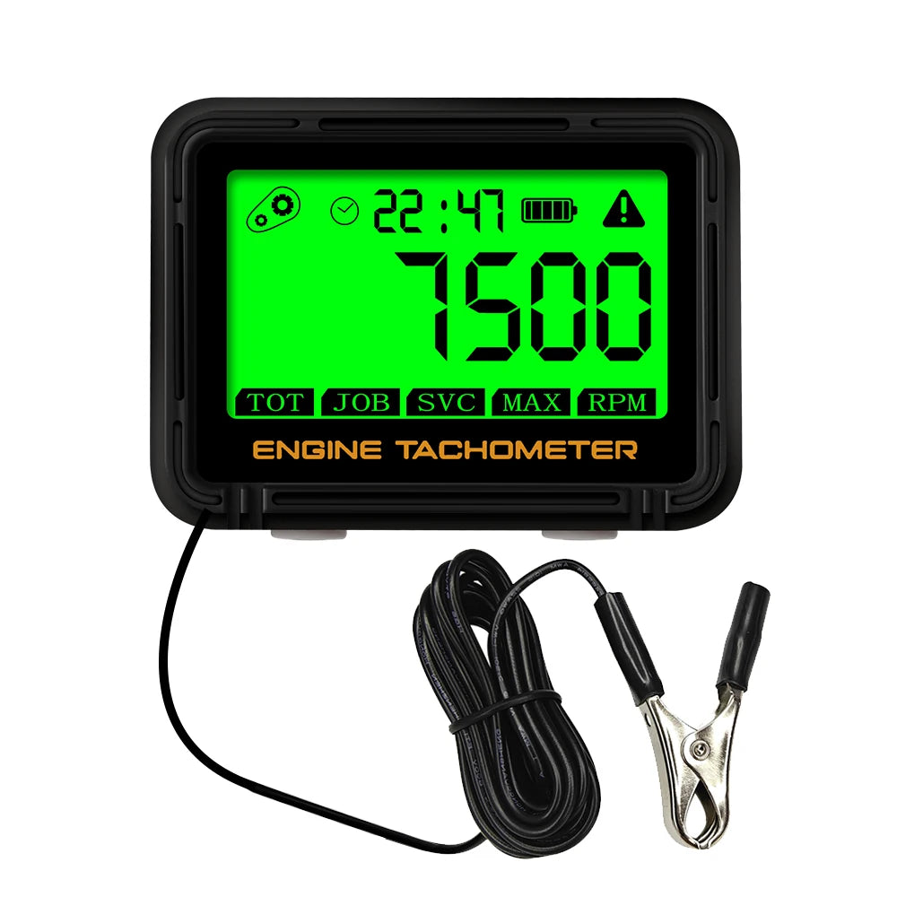 Moto Inductive Digital Tachometer SVC TOT JOB Engine Hour Meter Gauge Backlight Resettable RPM for Motorcycle Lawn Mower