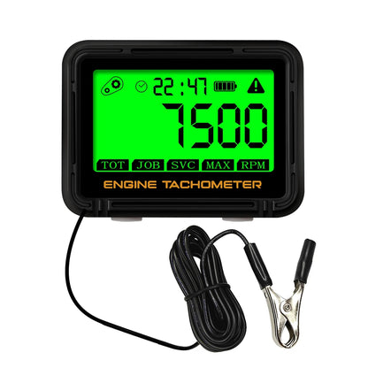 Moto Inductive Digital Tachometer SVC TOT JOB Engine Hour Meter Gauge Backlight Resettable RPM for Motorcycle Lawn Mower