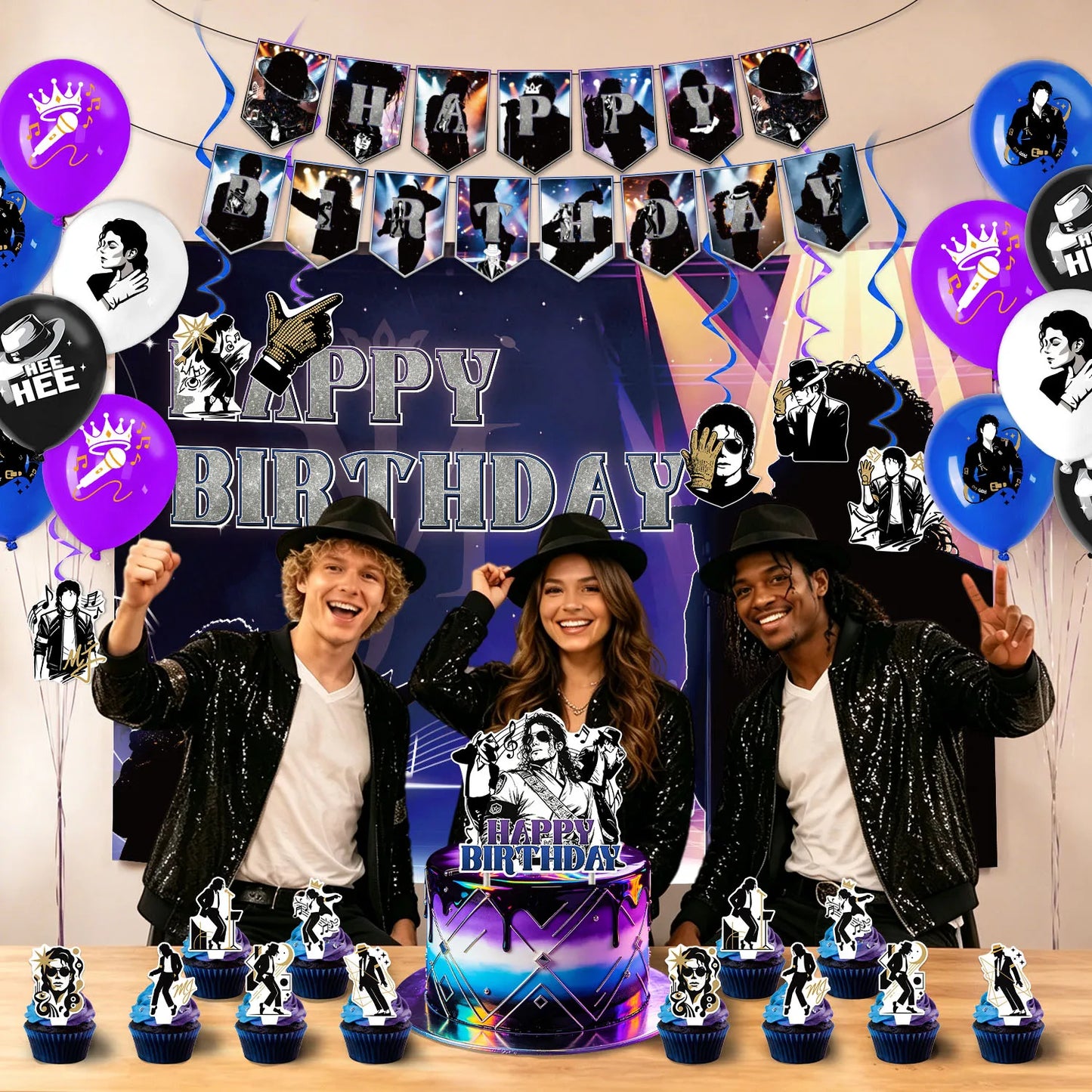 Michael Jackson Theme Birthday Party DIY Decoration MJ Balloon Backdrop Banner Birthday Halloween Party Decor Supplies