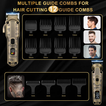 2PC Professional Hair Cutting Machine Cordless Beard Trimmer Electric Clipper for Men USB Rechargeable Barber Tool