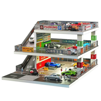Collector 1:64 Scale LED Multi-Story Parking Garage Diorama, Ramp Model Car Display Case with Light Up for Vehicle Collection