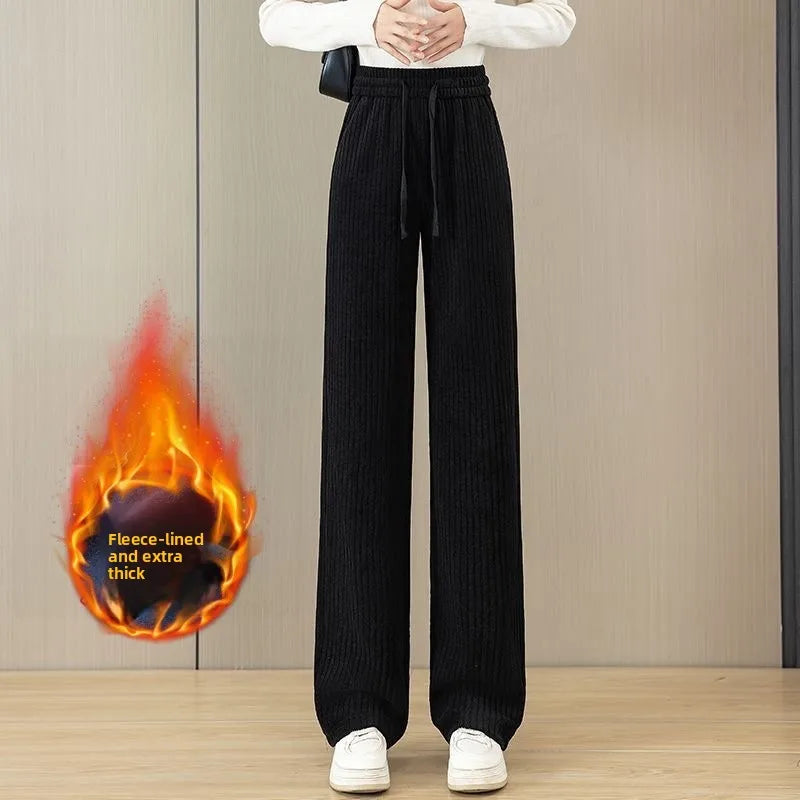 High Waist Thickened Fleece Women's Loose Pants Straight Leg Casual Trousers Korean Style Commute Fashion plus Size Ladies