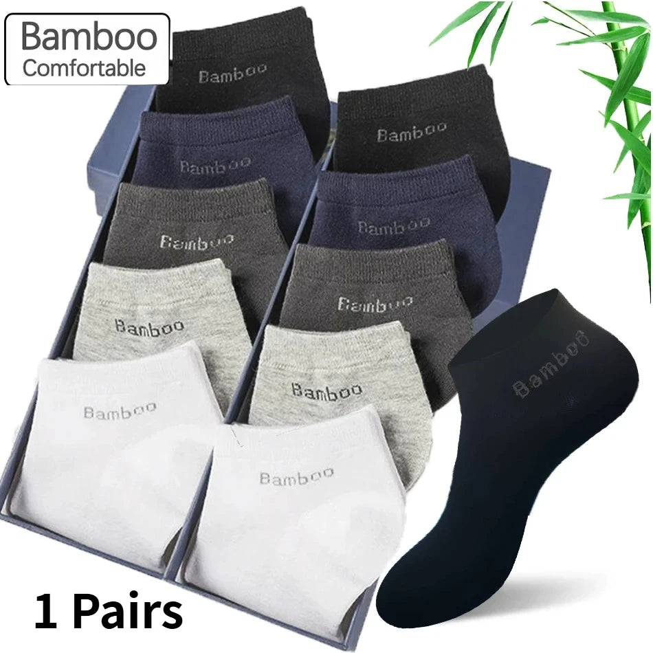 1/5/10 Pairs Men's Bamboo Fiber Ankle Socks High Quality Breathable Anti-Bacterial Casual Short Socks Size 38-45