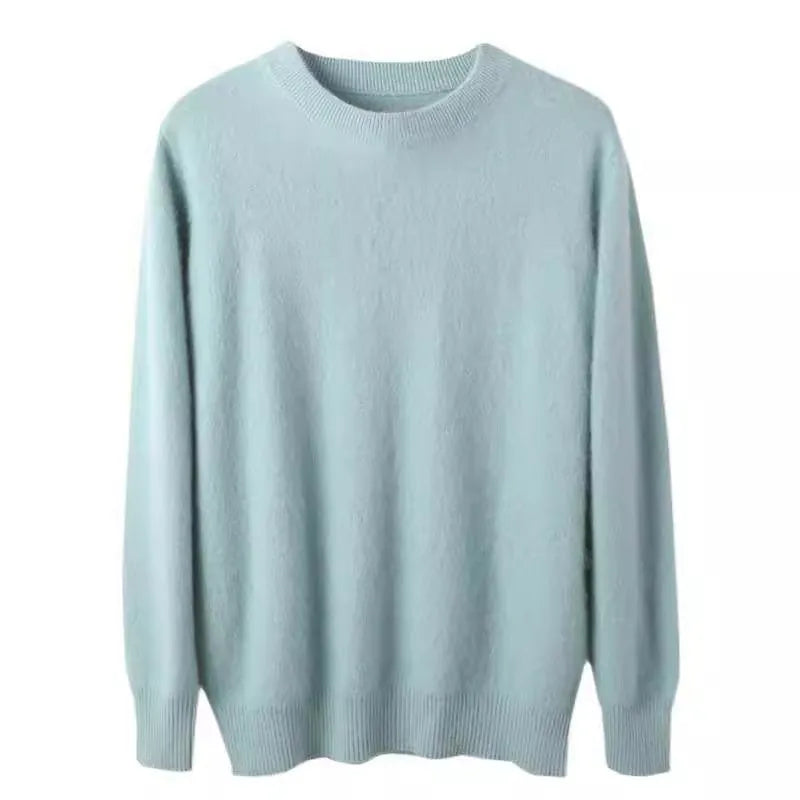 Men's 100% pure Mink Cashmere Sweater O-Neck Pullovers Knit Large Size Mink Sweater Winter New Tops Long Sleeve High-End Jumpers
