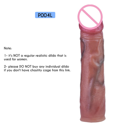 FRRK NO-More-Negative Flat Chastity Cage Attached with Silicone Skin Realistic Dildo For Men Penis Decoration BDSM Sex Products