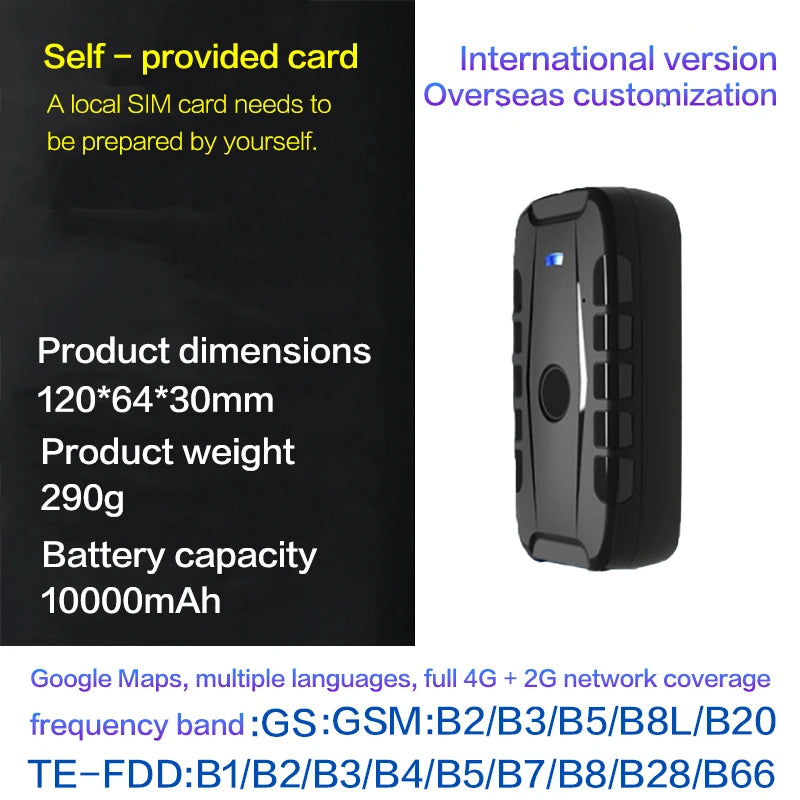 4g Wireless Vehicle Gps Tracking Device, No Installation Required, 20000Mah Battery, 100 Days of Operation, Free App