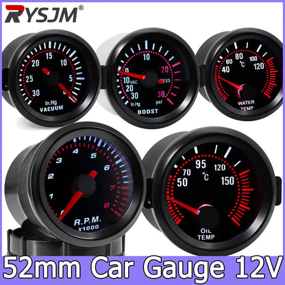 52mm Smoke Lens Auto Tachometer White LED 0-8000 RPM Meter Car Boost Gauge Bar Psi Vacuum Water Temp Oil Pressure Gauge