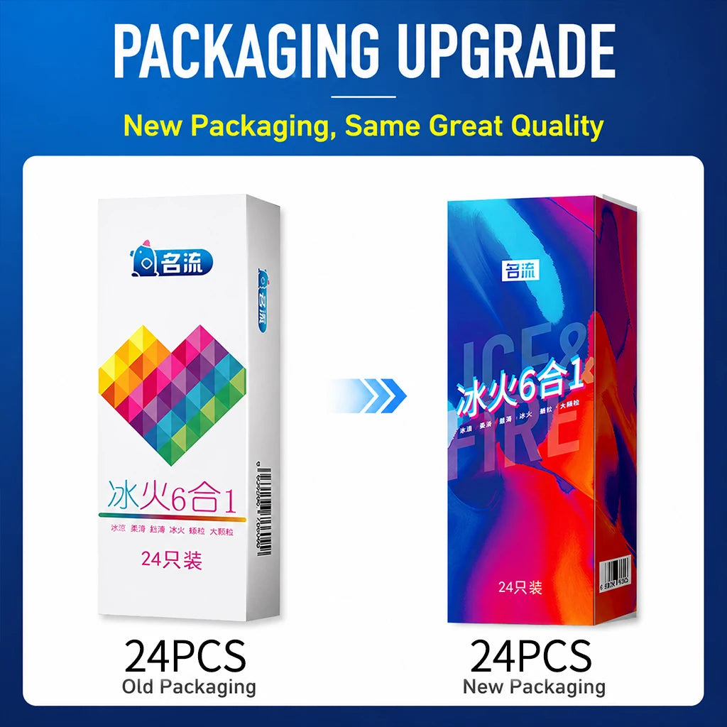 Mingliu 24pcs Condoms Mixed Variety Pack Ultra Thin Ribbed Dotted Hot Cold Sensation Latex Safe Protection Adult Products