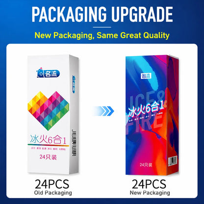 Mingliu 24pcs Condoms Mixed Variety Pack Ultra Thin Ribbed Dotted Hot Cold Sensation Latex Safe Protection Adult Products