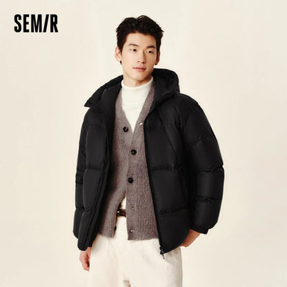 Semir Down Jacket Men 2024 Winter New Thermal Three-Proof Couple Hooded Outerwear Solid Color Versatile Down Jacket