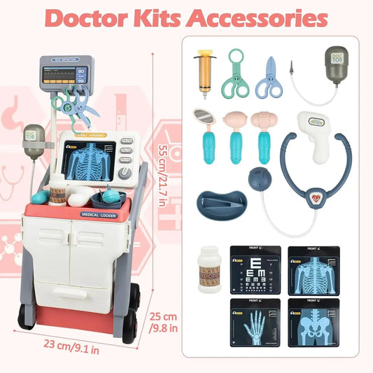Doctor Toy Set for Kids Pretend Play Medical Trolley Kit with Stethoscope Simulated ECG Machine Doctor Role Play Tools Gift