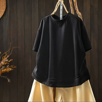 Pink Short-sleeve Women Top 2026 Stylish Summer New Design Pleated Hem Loose T-shirt ZF2158