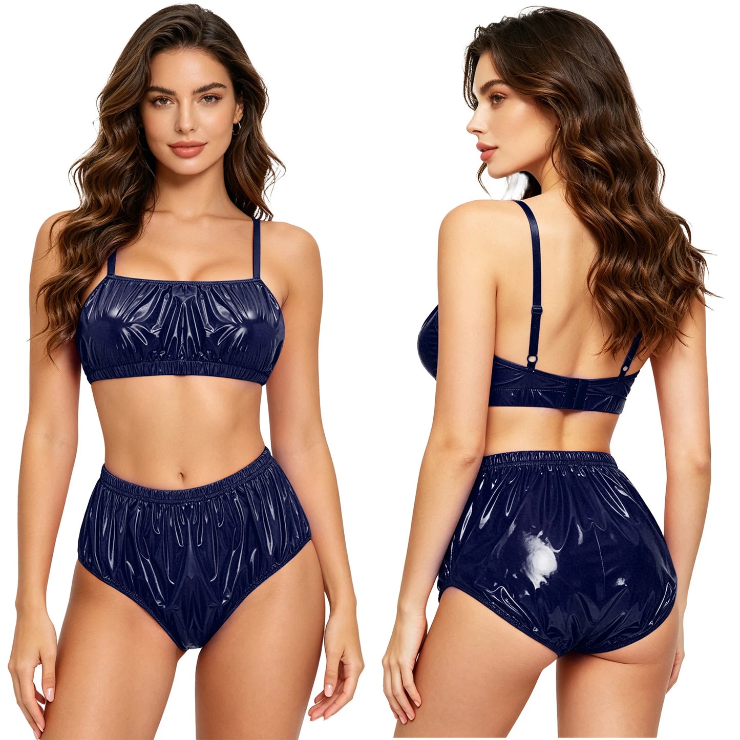 Women Waterproof Swimsuit Bikini Lingerie Set Swimwear Nightwear Clubwear Bra Top with Shorts for Beach Pool Party Sunbathing
