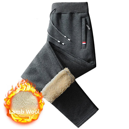 Thickened Fleece Lined Men's Sweatpants Loose Fit Casual Sporty Trousers Autumn Winter Style Youthful Pure Color Long Pants