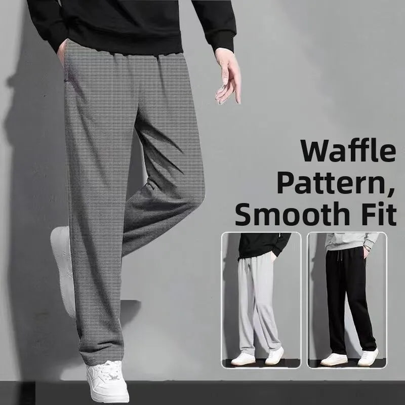 Men's Fleece Lined Sports Straight Leg Long Pants Autumn Winter Large Size Casual Comfortable Sweatpants Youth Trend Black