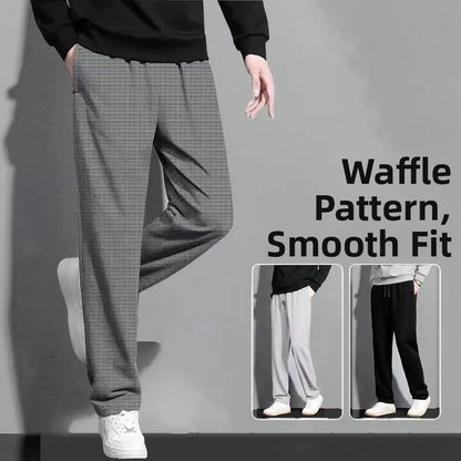 Men's Fleece Lined Sports Straight Leg Long Pants Autumn Winter Large Size Casual Comfortable Sweatpants Youth Trend Black