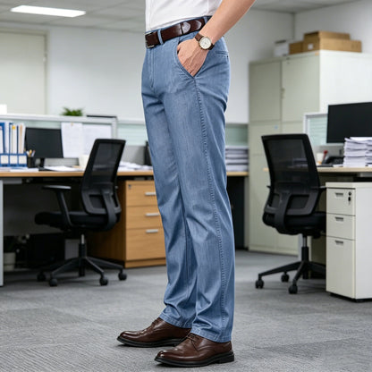 Men's Jeans Straight Leg Denim Pants High Waist Loose Fit Suit Trousers Business Office Formal Casual Men's Dress Pants Summer