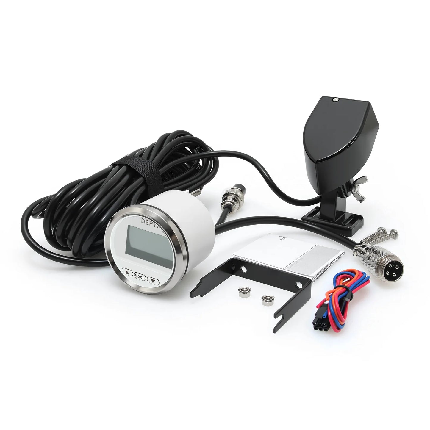 52MM Marine Digital Depth Gauge Indicator Waterproof for Yachts Fishing Boats Pulse Signal White Backlight Depth Transducer