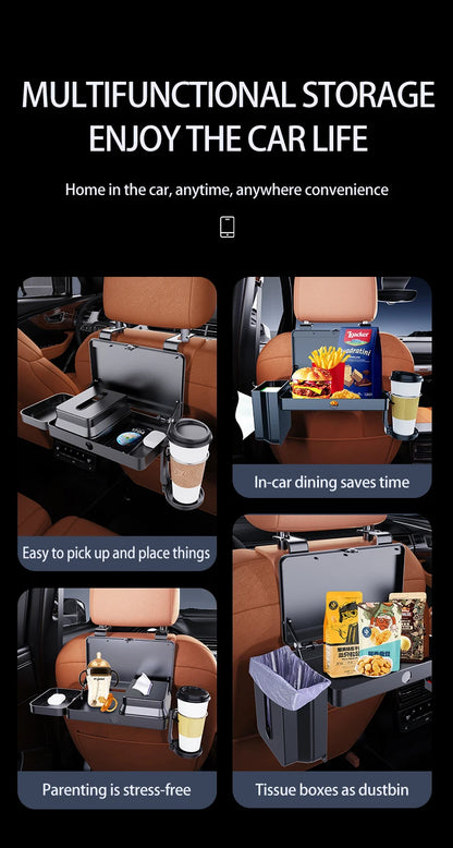 Lrbh Premium Plastic Rear Seat Organizer, with Foldable Tray, Dual Cup Holders, Phone Slot, and Large Storage Space, Easy to Install Vehicle Seat Back Accessories