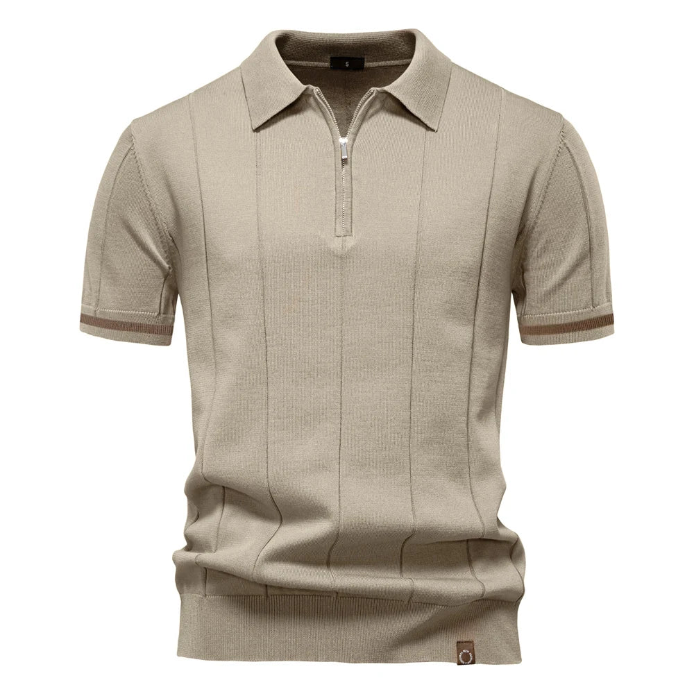 AIOPESON Men's Solid Color Sport Zipper Polo Shirt Athletic Social Polo Shirts for Men Office Slim Fit Polo