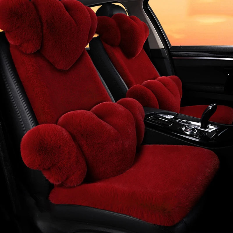 2/3/4pcs Super Soft Fluffy Rabbit Faux Fur Car Seat Cover Winter Plush Warm Thick Home Car Seat Cushion Pad Neck/Waist Pillow
