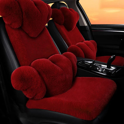 2/3/4pcs Super Soft Fluffy Rabbit Faux Fur Car Seat Cover Winter Plush Warm Thick Home Car Seat Cushion Pad Neck/Waist Pillow
