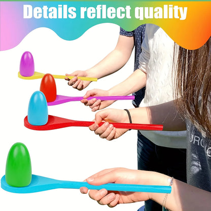 6/12pcs Egg Spoon Race Game Sets Wooden Balance Relay Games for Kids Kindergarten Outdoor Lawn Yard Sport Activity Prop Toys