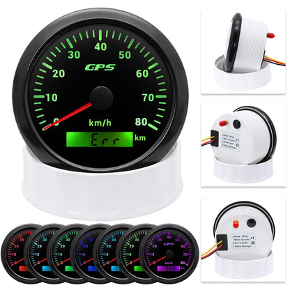 7 Color LED  30/60/80/120/200KMH 85MM GPS Speedometer Gauge with GPS Antenna For Motorcycle Boat Car Truck Speed Gauge 9-32V