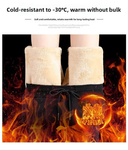 plus Size Fleece Lined Thickened Lamb Velvet Casual Slim Fit Pants Winter New Loose Warm Slimming Straight Leg Sweatpants