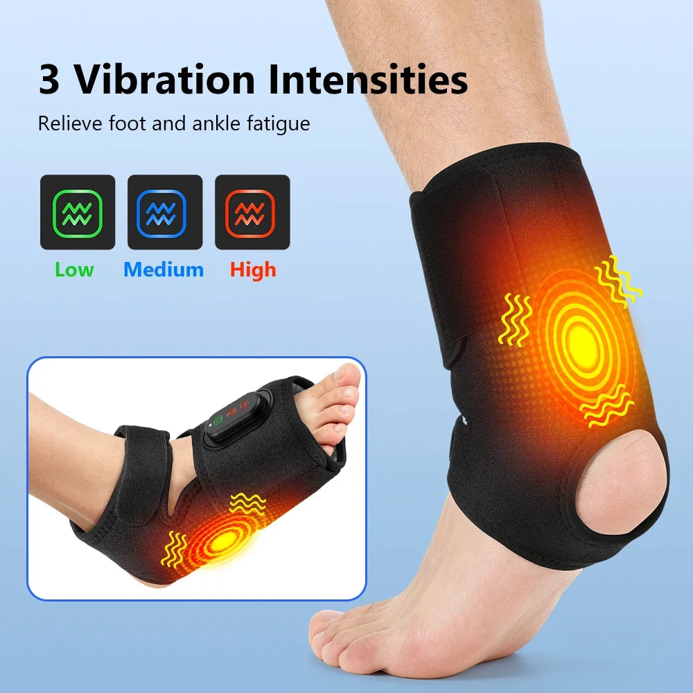 Electric Dual Ankle & Foot Massager 3 Levels Heat Vibration Hot Compress Ankle Massage Heated Wrap Support Brace Foot Protector