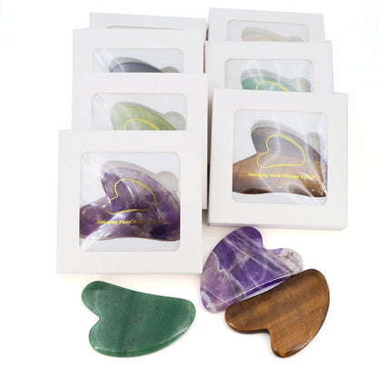Natural Stone Gua Sha Massage Board Pink Rose Quartz Amethyst Guasha Plate Jade Face Massager Scrapers Tools for Neck Back Body