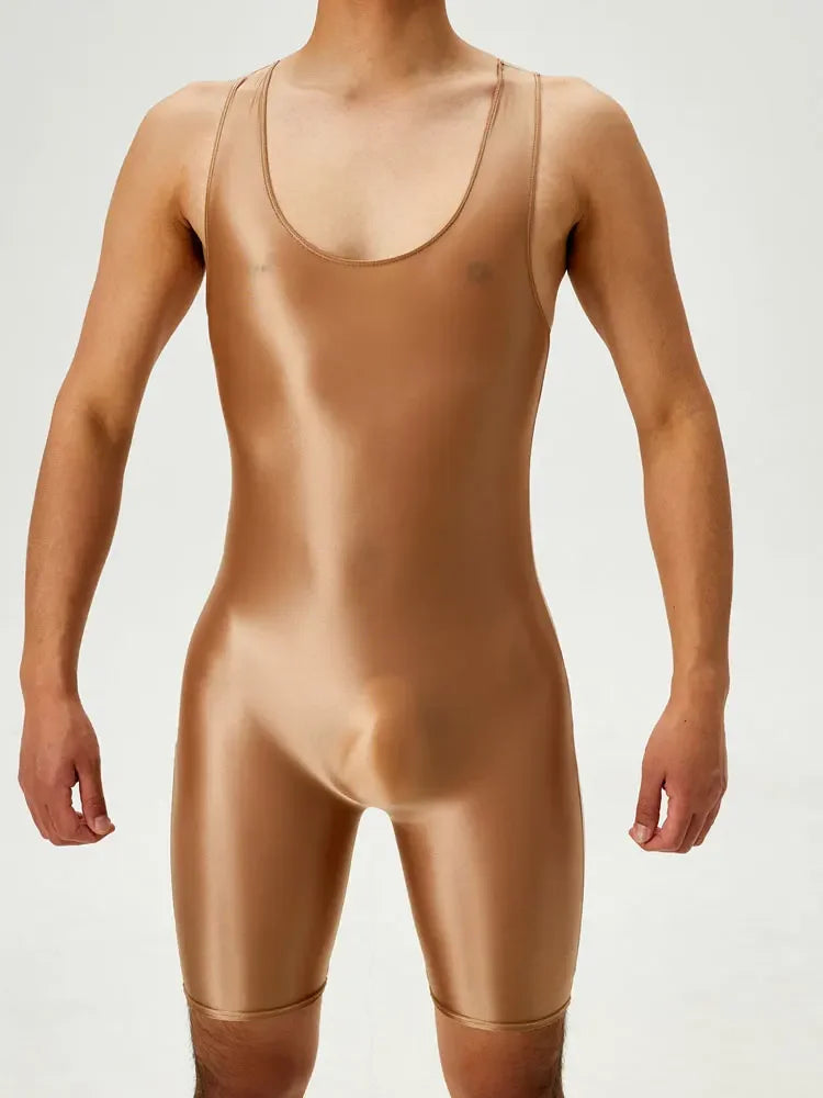 Men's Playsuit Gym High Elastic Bodysuit Shaper Wear Sexy Seamless Bulge Pouch Sleeveless Shirt Man Leotard Tights