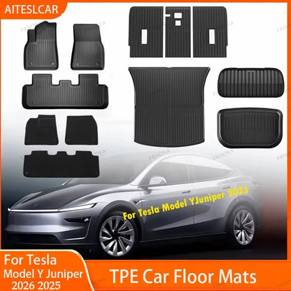 For New Tesla Model Y Launch 2026+ Juniper 2026+ TPE Floor Mats & Cargo Liner, All Weather Trunk Mats Floor Liner Backrest Mats