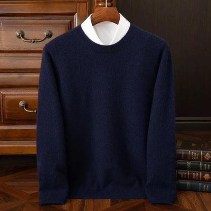 100% cashmere men's pullover business casual solid color knitted sweater loose Pull round neck Tops basic versatile Jumper