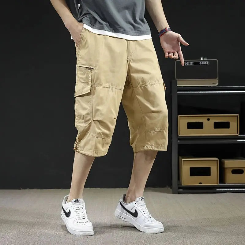 Men's Work Shorts Summer Lightweight with Drawstring Waist Multiple Pockets Loose Fit Casual 5-Inch High Street American Style