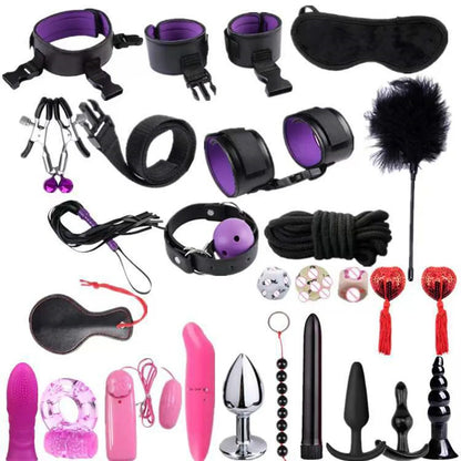 Sexy BDSM Leather Plush Bundle Set, Exotic Sex Toy, Gear Collar, Hip, Oral Erotic Bundle, Eye Mask, Whipping Nipple Clip